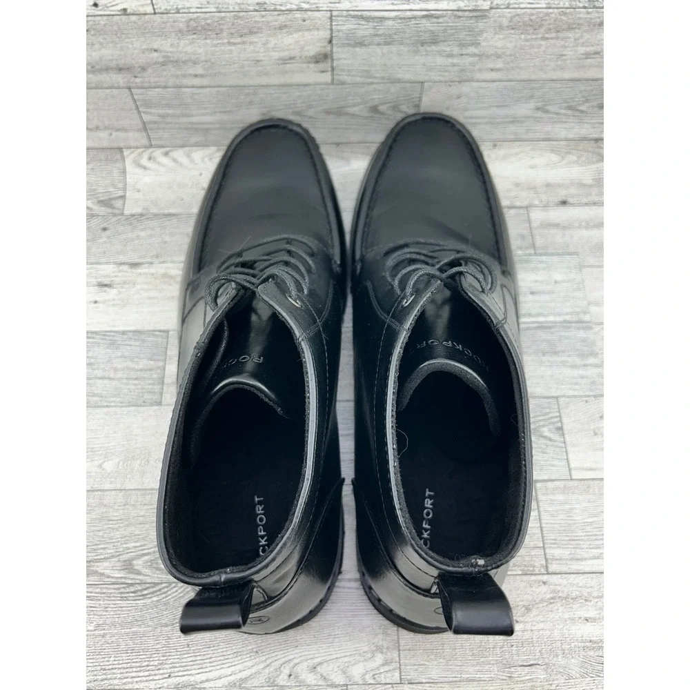 Rockport CJ1573 Men Black Moc Toe Chukka Boots Lace Up Size 14M Lug Sole